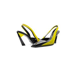 Steven Ma - Slingback Heels - AW23 - Black Patent Yellow